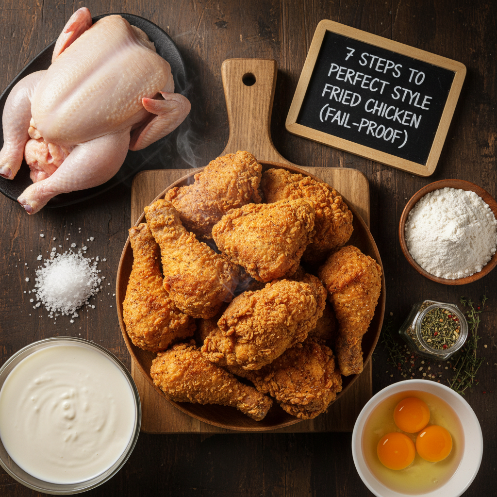 Crispy homemade Kentucky Fried Chicken pieces, golden brown and perfectly seasoned, served on a platter.