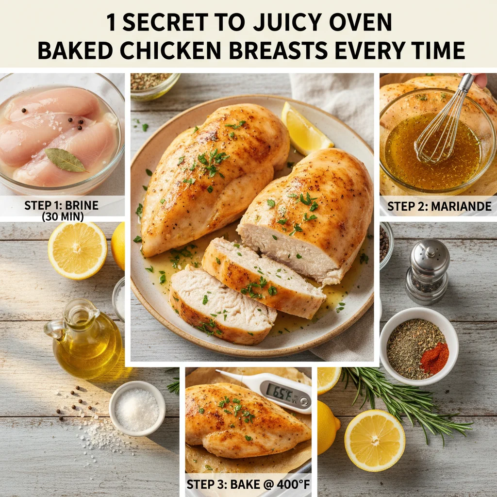 Perfectly golden-brown oven baked chicken breasts, glistening with juices, garnished with fresh herbs, and ready to be served as a main dish.