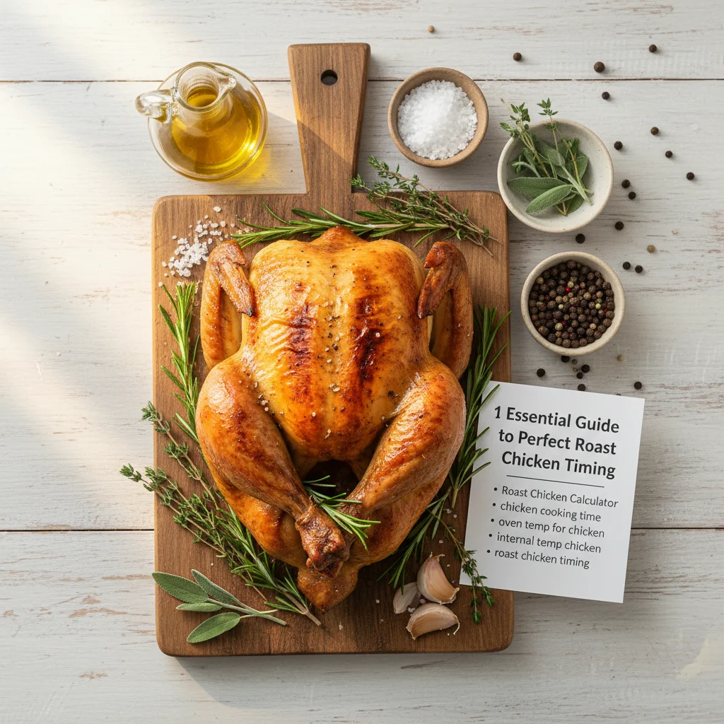 A perfectly golden-brown roasted chicken, glistening with juices, sitting on a cutting board, ready to be carved, with a digital meat thermometer inserted into the thickest part of its thigh.